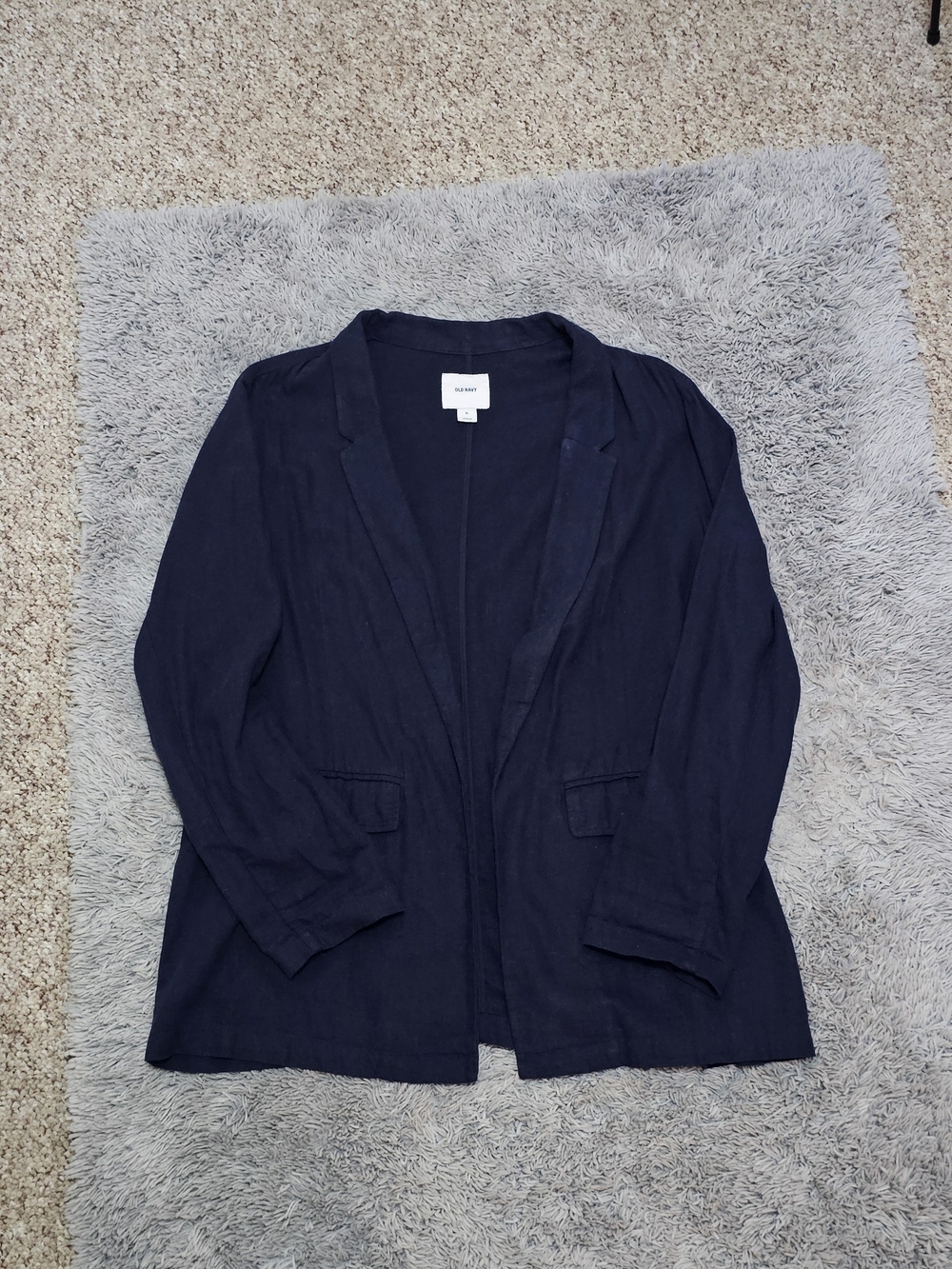 Old Navy Linen Deep Navy Open-Front Lightweight Blazer XL
